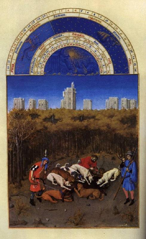 LIMBOURG brothers Les trs riches heures du Duc de Berry: Dcembre (December) sdg